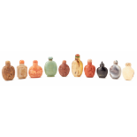 A GROUP OF TEN SNUFF BOTTLES IN VARIOUS MATERIALS