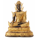 A THAI GILT AND LACQUERED SEATED BUDDHA