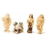FOUR CARVED IVORY MYTHICAL FIGURES