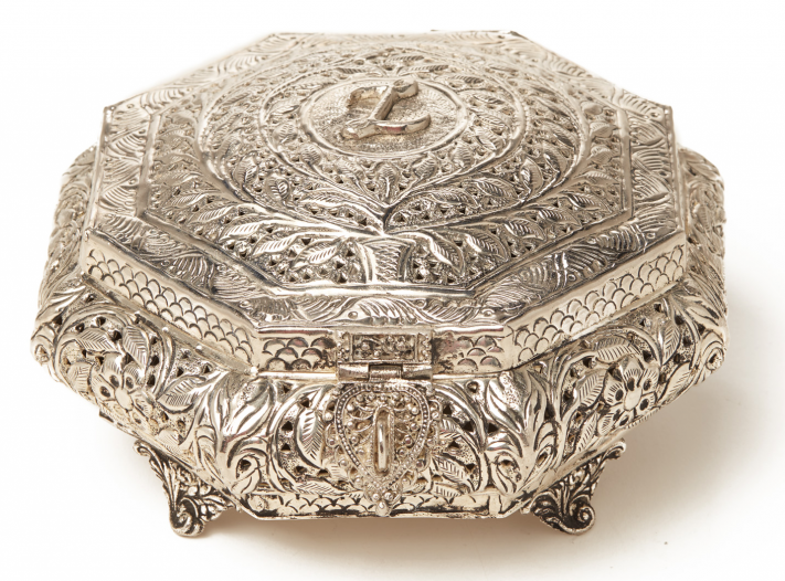 A SOUTH EAST ASIAN SILVER WEDDING BOX