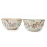 A PAIR OF CHINESE FAMILLE ROSE BOWLS AND A TEA BOWL