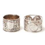 TWO CHINESE EXPORT SILVER NAPKIN RINGS