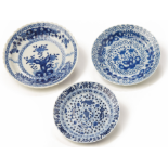 THREE BLUE AND WHITE PORCELAIN PLATES