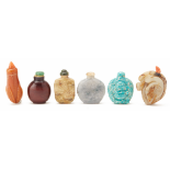 A SET OF SIX CARVED STONE SNUFF BOTTLES