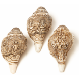 A SET OF THREE NEPALESE CARVED 'SANKHA'