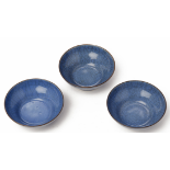 THREE SMALL BLUE GLAZED GE TYPE PORCELAIN BOWLS