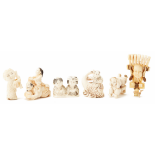 SIX VARIOUS IVORY CARVINGS AND NETSUKE