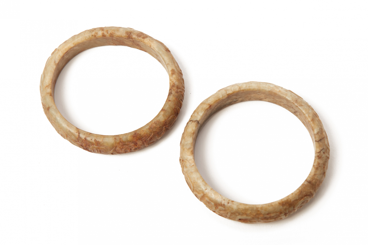 TWO CARVED JADE BANGLES - Image 2 of 2