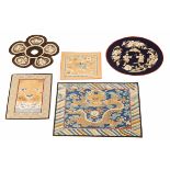 A GROUP OF ANTIQUE CHINESE RANK BADGES AND EMBROIDERIES