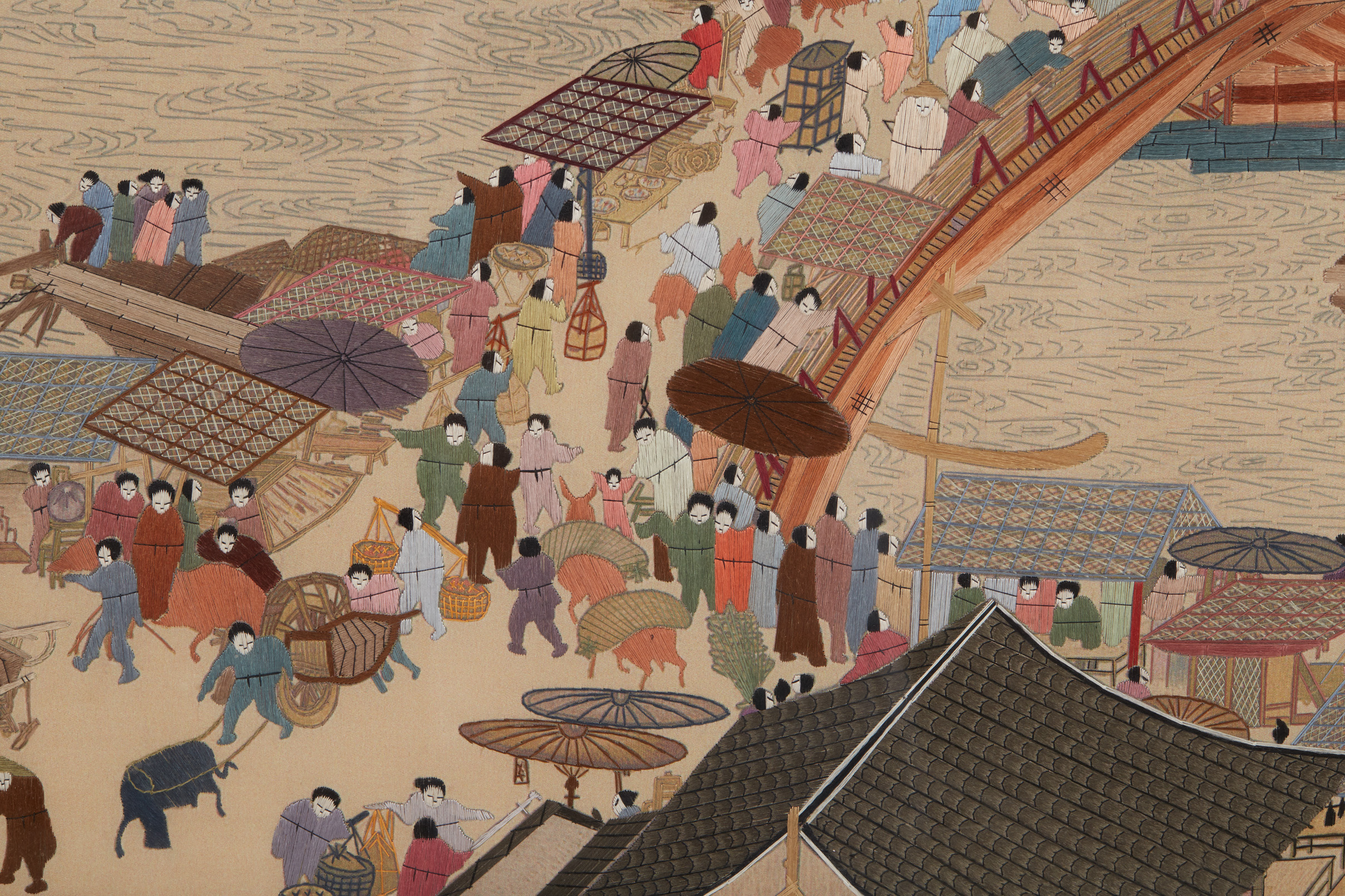 A LARGE EMBROIDERED PICTURE AFTER 'QINGMING SHANGHE TU' - Image 3 of 5