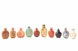 A GROUP OF TEN SNUFF BOTTLES IN VARIOUS MATERIALS