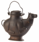 AN INDIAN COW-FORM METALWARE HOLY WATER POT / EWER