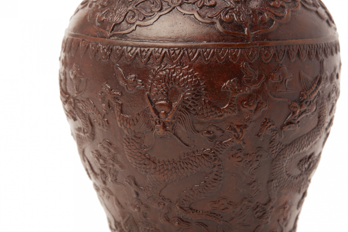 A METALWARE DRAGON MEIPING VASE - Image 2 of 5