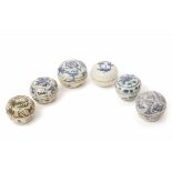 SIX BLUE AND WHITE PORCELAIN COSMETIC BOXES (1)