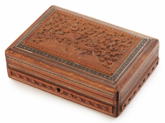 AN INDIAN SANDALWOOD AND SADELI TABLE BOX