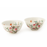 A PAIR OF FAMILLE ROSE PEACH AND BAT BOWLS