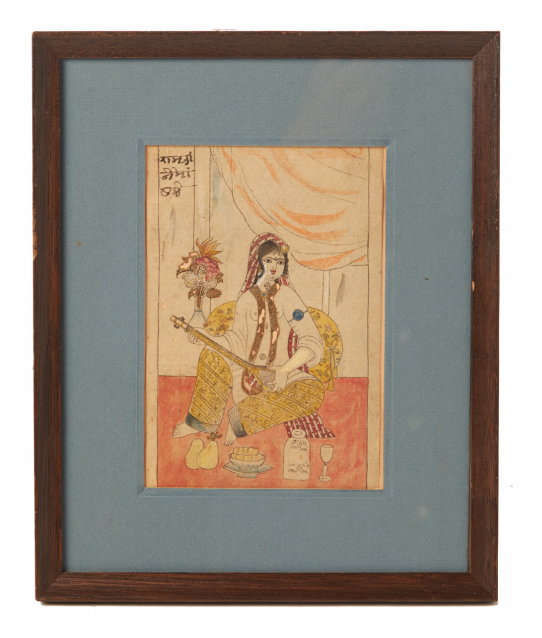 AN ANTIQUE INDIAN POUNCING PATTERN OF A MOGHUL SONGSTRESS