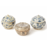 THREE BLUE AND WHITE PORCELAIN COSMETIC BOXES