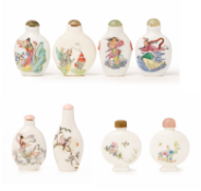 A GROUP OF EIGHT PORCELAIN SNUFF BOTTLES