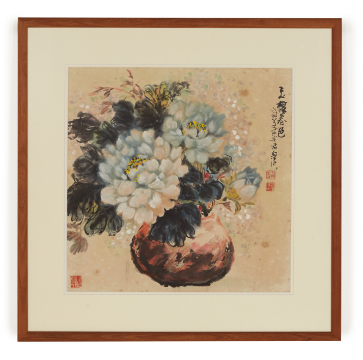 BAI QU (CHINESE, B.1939) - VASE OF PEONIES