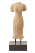 A CARVED SANDSTONE FEMALE TORSO (1)