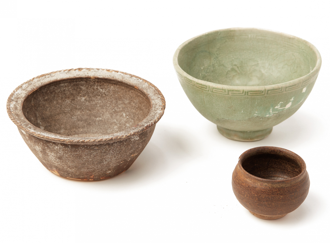 THREE GLAZED CERAMIC BOWLS