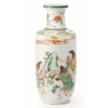 A FAMILLE VERTE PORCELAIN ROULEAU VASE