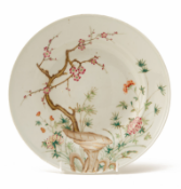 A FAMILLE ROSE 'THREE FRIENDS' PORCELAIN DISH