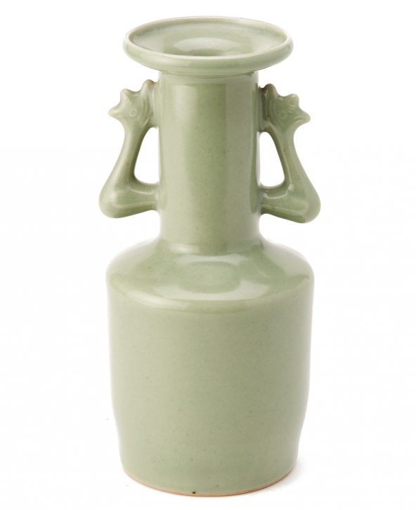 A CELADON 'TWIN PHOENIX' MALLET SHAPED VASE