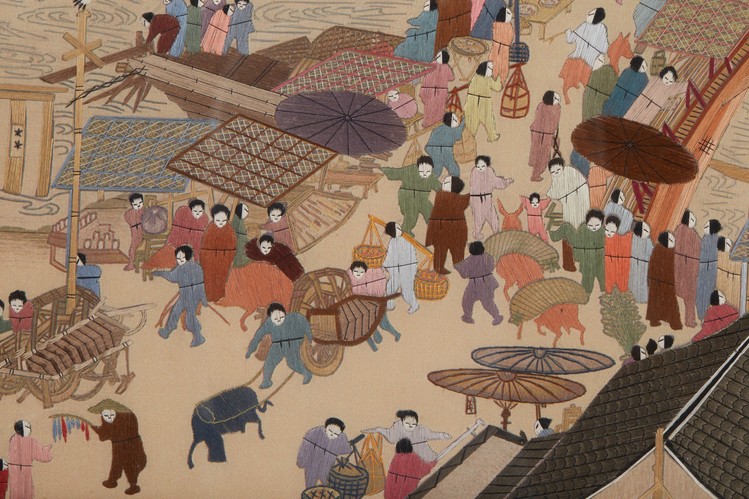 A LARGE EMBROIDERED PICTURE AFTER 'QINGMING SHANGHE TU' - Image 5 of 5