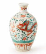 A RED AND GREEN ENAMELLED DRAGON AND PHOENIX VASE