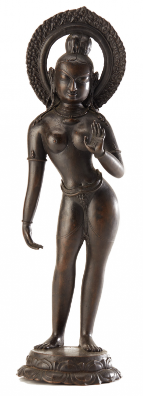 A LARGE INDIAN BRONZE FIGURE OF A FEMALE DEITY (2)