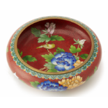 A RED GROUND CLOISONNÉ ENAMEL BOWL