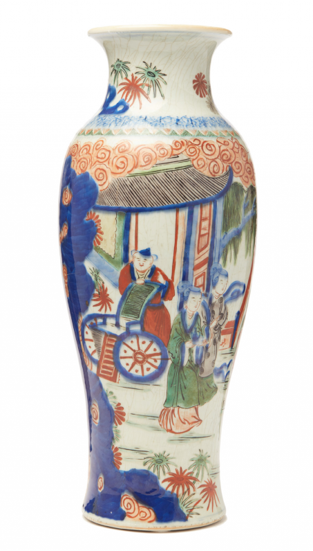 A TALL WUCAI BALUSTER VASE