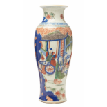 A TALL WUCAI BALUSTER VASE