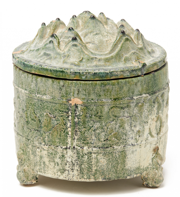 A GREEN-GLAZED HILL TRIPOD JAR