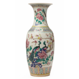 A LARGE FAMILLE ROSE BALUSTER VASE