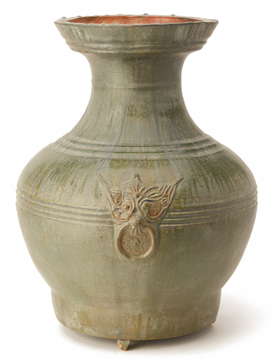 A LARGE GREEN-GLAZED POTTERY HU JAR (1)