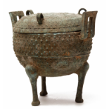 A BRONZE TRIPOD RITUAL VESSEL AND COVER, DING