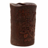 AN UNUSUAL CARVED BAMBOO BRUSH POT