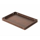 A RECTANGULAR HARDWOOD GALLERY TRAY