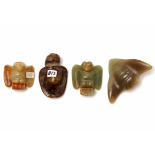 FOUR HONGSHAN STYLE JADE ANIMAL CARVINGS