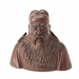 A CARVED HARDWOOD BUST OF AN IMMORTAL OR SCHOLAR