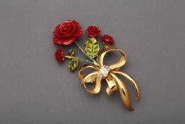 A DOLCE & GABBANA RED ROSE & CRYSTAL EMBELISHED HAIR CLIP