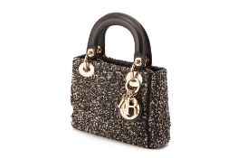 A CHRISTIAN DIOR BLACK EMBELLISHED MINI LADY DIOR