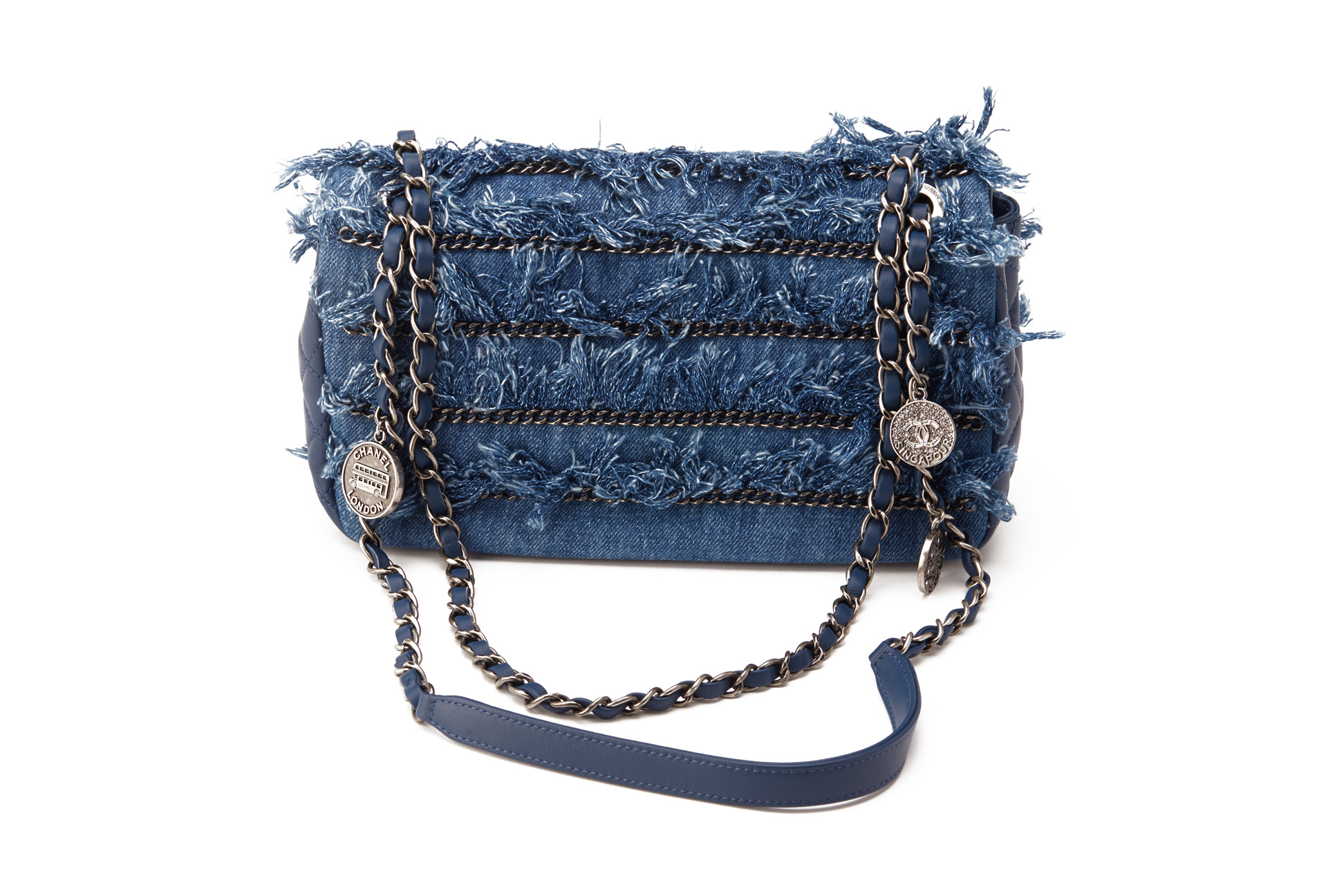 A CHANEL BLUE DENIM & LEATHER MEDIUM FLAP - Image 2 of 6