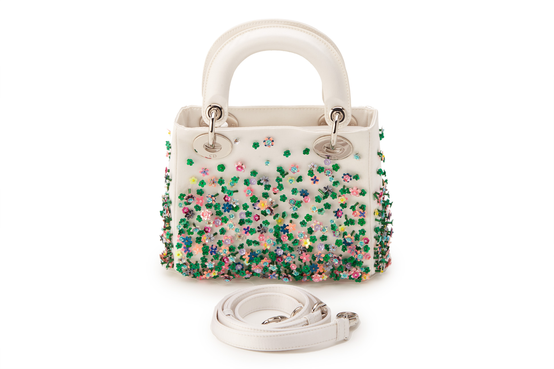 A CHRISTIAN DIOR WHITE FLOWER EMBELLISHED MINI LADY DIOR - Image 2 of 5