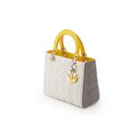 A CHRISTIAN DIOR GREY & YELLOW LEATHER MEDIUM LADY DIOR