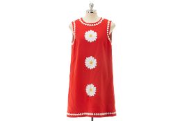 A DOLCE & GABBANA RED WOOL CRÊPE DAISY DRESS