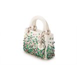 A CHRISTIAN DIOR WHITE FLOWER EMBELLISHED MINI LADY DIOR